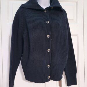 Gentle Herd Women 100% Wool Button Front Cardigan Sweater Black Size L NWT $279